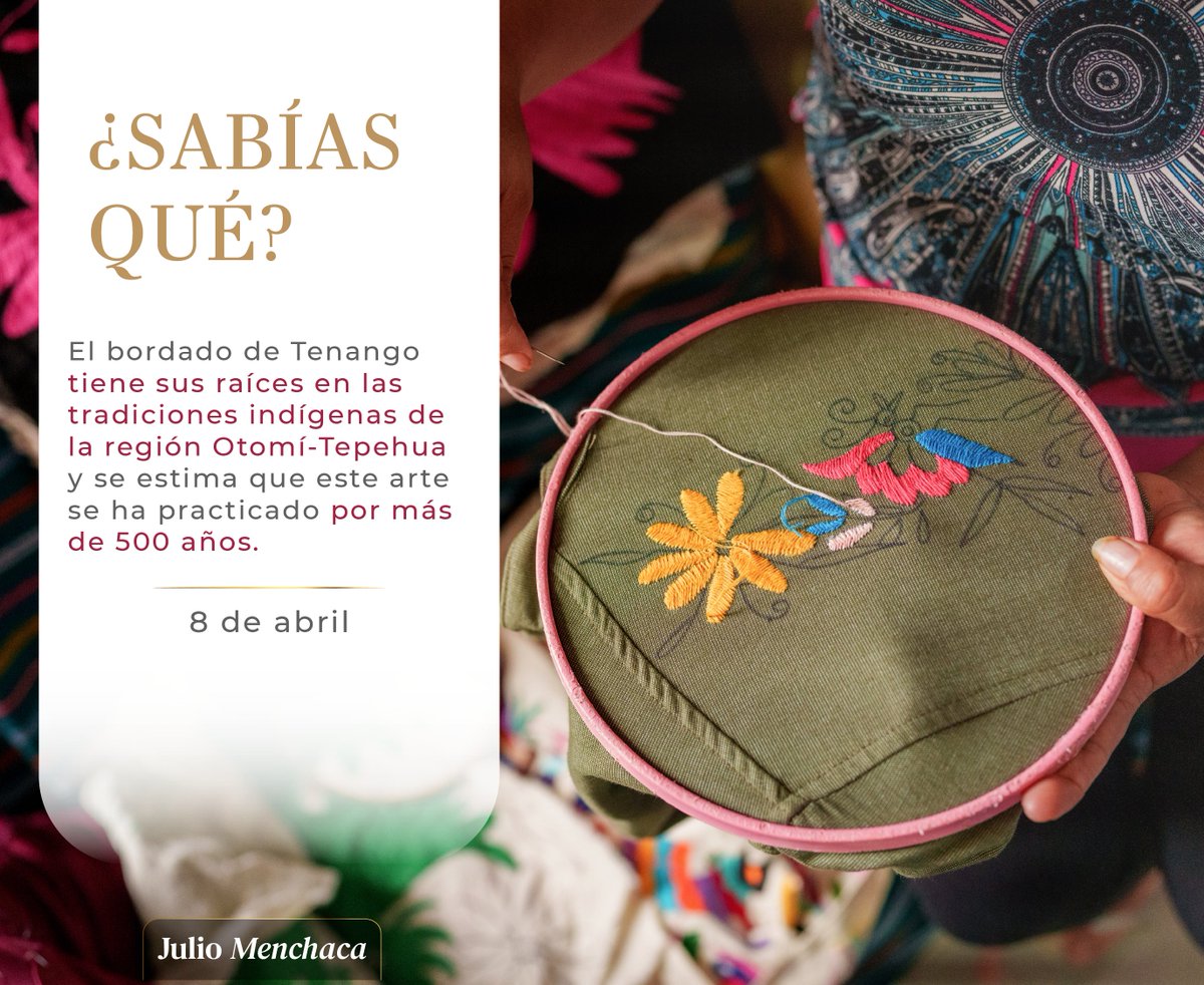 juliomenchaca_'s tweet photo. El #DíaDelTenango, es una fecha que conmemora la riqueza cultural y la historia que nos unen como hidalguenses. 🧵

El arte del Tenango no solo es un símbolo de nuestra identidad, sino también un reflejo de la creatividad, el esfuerzo y el amor por nuestras tradiciones.

Conoce más sobre esta técnica con esencia hidalguense. 👇🏻

#PrimeroElPueblo