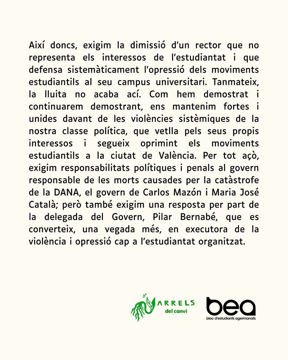 Davant de la repressió policial: resistència‼️
Hem de continuar denunciant les injustícies per a defensar les nostres llibertats en les universitats públiques.