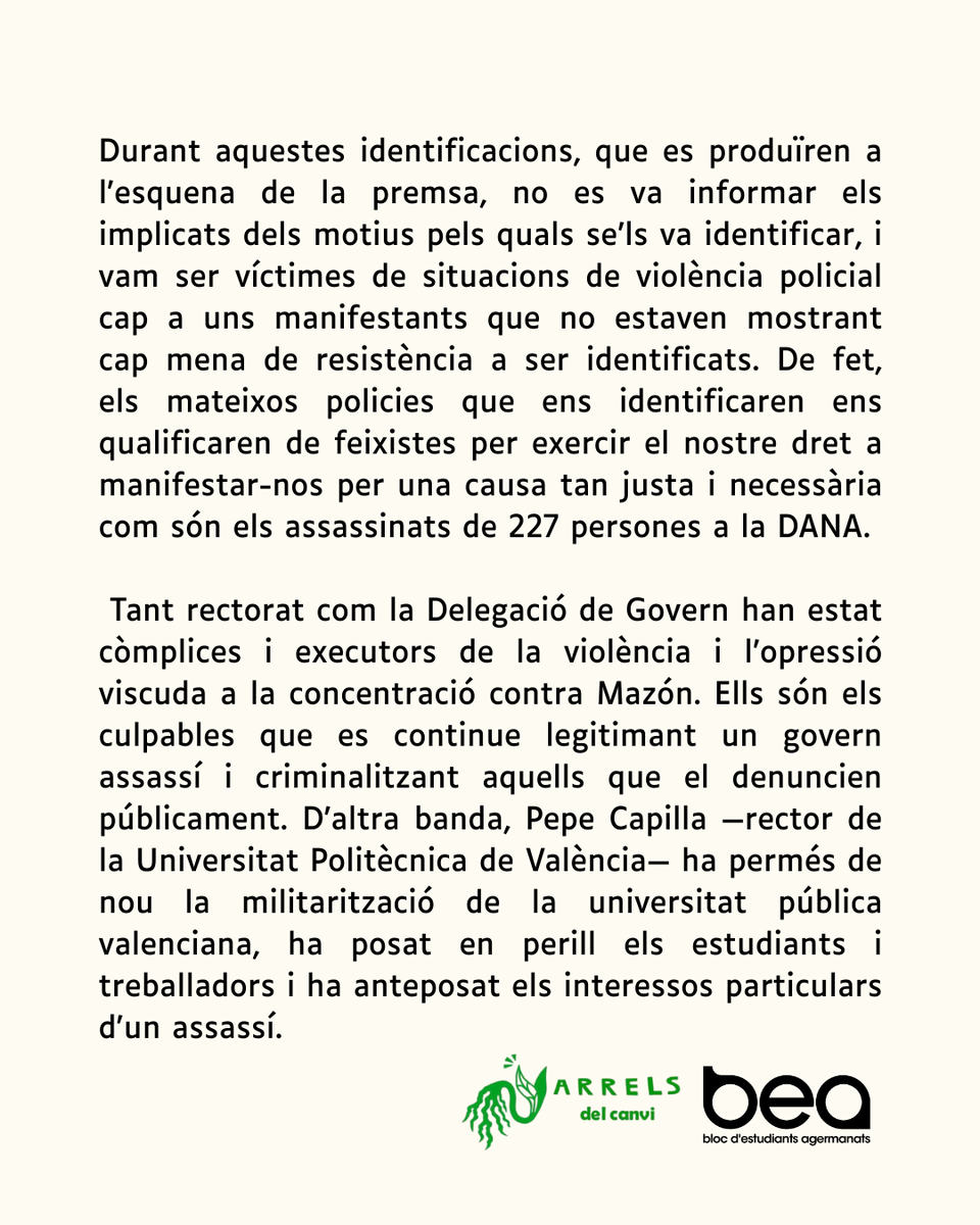 bea_UV's tweet photo. Davant de la repressió policial: resistència‼️
Hem de continuar denunciant les injustícies per a defensar les nostres llibertats en les universitats públiques. https://t.co/rZCWoiW24p