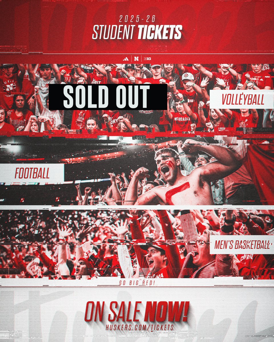 UPDATE!
Volleyball season tickets are NOW SOLD OUT. 

Don't miss your chance with Men's Basketball and Football! Click the link in our bio to get your season tickets today.
#GBR #huskers

🎟 Prices:
🏈 Football: $175 + $5 fee
🏀 Men’s Basketball: $75 + $5 fee