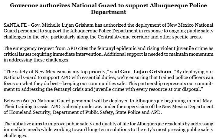 kassi_foote's tweet photo. BREAKING: Governor Michelle Lujan Grisham is deploying the NM National Guard to Albuquerque to help with crime along Central and other specific areas.  @ABQPoliceChief Harold Medina requested the assistance. More tonight on @KOB4 at 5, 6, and 10. https://t.co/OftsiX6wnt