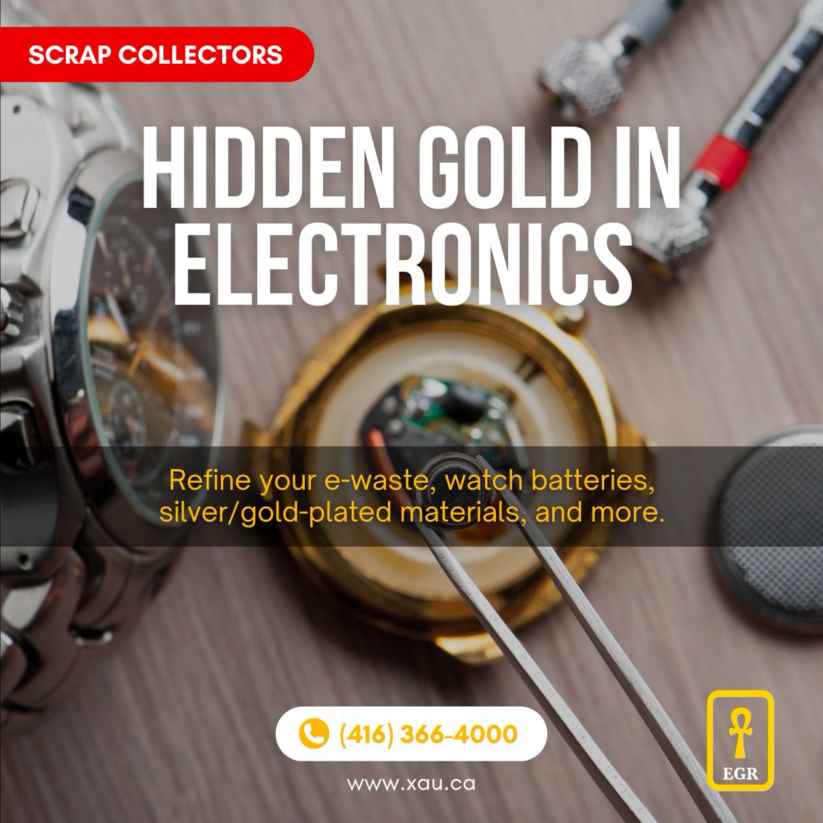 expressgoldref's tweet image. Did you know your old electronics and watch batteries contain valuable metals? ♻️ for scrap collectors, We refine e-waste, silver/gold-plated materials, and more. 📞 Contact us for details! 

 #EwasteRecycling #GoldRecovery #SilverRefining #SustainableMetals #scrapCollectors