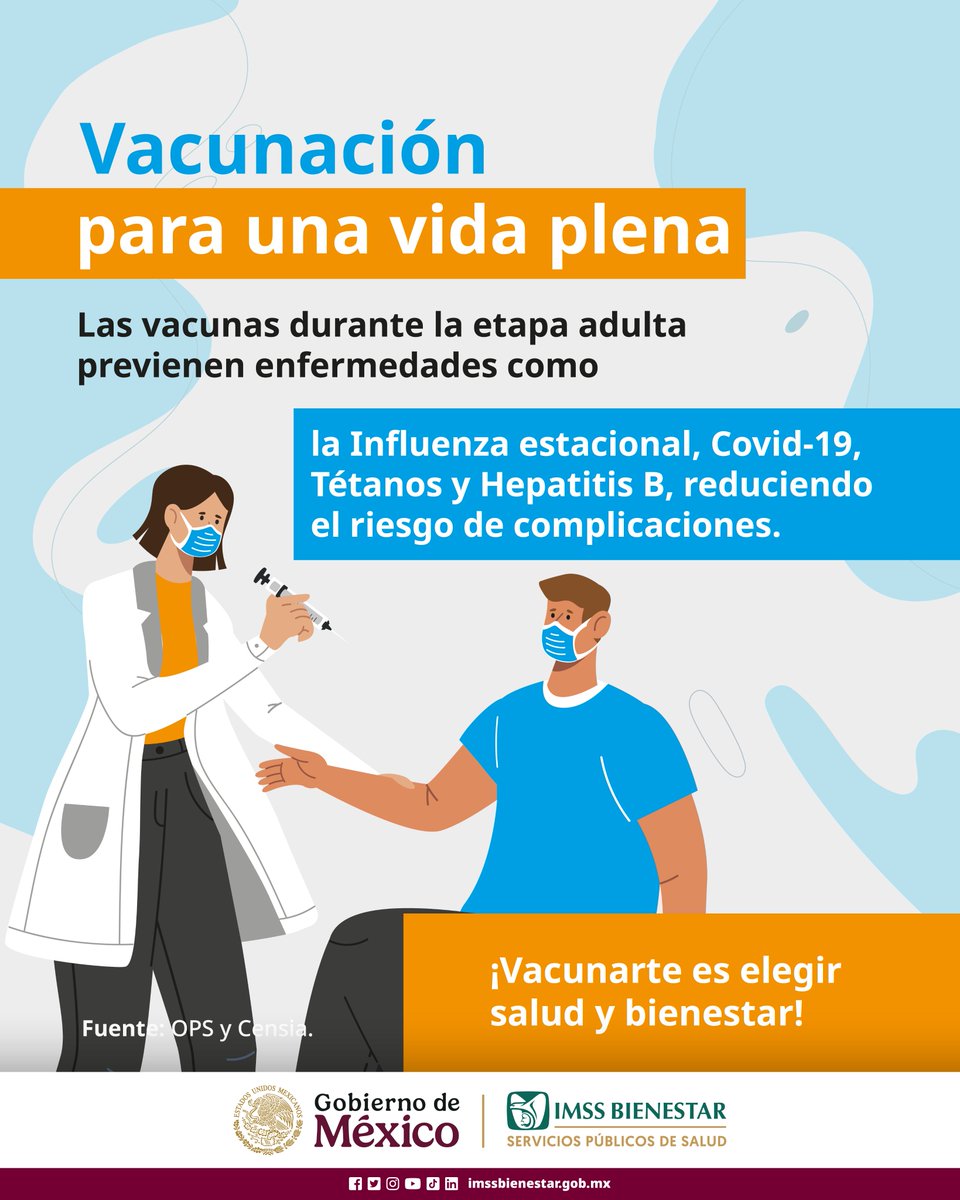 IMSS_Bienestar's tweet photo. La salud es una elección diaria. Vacúnate para prevenir enfermedades como influenza, Covid-19 o neumonía. 

¡Elige bienestar, elige salud, elige vacunarte!  #SemanaDeVacunaciónEnLasAméricas

Para todas las personas, en todos los lugares, estamos construyendo los #ServiciosPúblicosDeSalud.