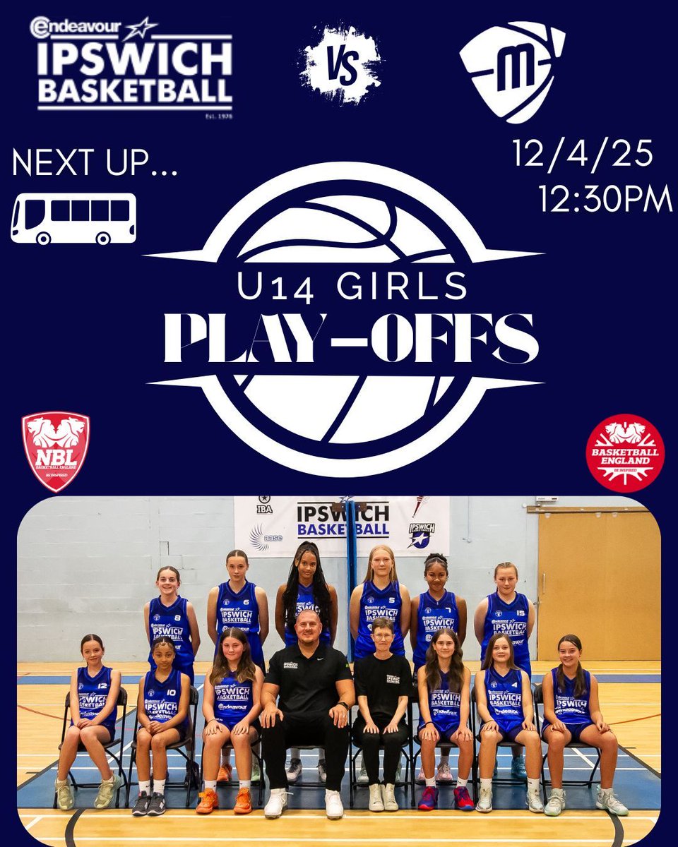 NEXT UP.. 

3 massive play-off games this weekend.. 

U14 girls head to Manchester on Saturday, then our D1 women and U18 women star in a huge double header at home on Sunday.. 

#IBCfamily
