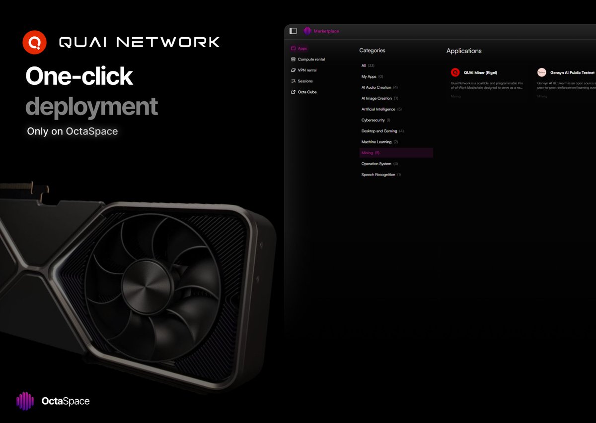 octa_space's tweet photo. A single click to deploy a @QuaiNetwork  Quai Network node sounds like a dream.

We made it a reality at OctaSpace,

No technical skills required.
No BS.

Just pure efficiency. https://t.co/YKGJnB2HhM