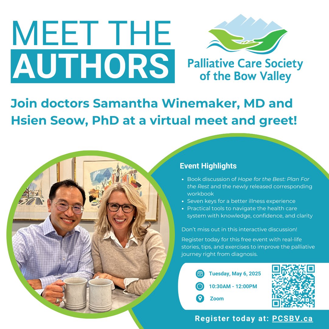 Palliative Care Society of the Bow Valley (@pcsbowvalley) on Twitter photo 𝐉𝐨𝐢𝐧 𝐃𝐫.<a href="/SammyWinemaker/">Samantha Winemaker she/her</a>, 𝐌𝐃, 𝐚𝐧𝐝 𝐃𝐫. <a href="/HSeowPhD/">Hsien Seow PhD</a> — the brilliant minds behind Hope for the Best, Plan for the Rest — for an uplifting virtual conversation during National Hospice Palliative Care Week!
Register now at pcsbv.ca
#meettheauthor #pcsbv 𝐉𝐨𝐢𝐧 𝐃𝐫.<a href="/SammyWinemaker/">Samantha Winemaker she/her</a>, 𝐌𝐃, 𝐚𝐧𝐝 𝐃𝐫. <a href="/HSeowPhD/">Hsien Seow PhD</a> — the brilliant minds behind Hope for the Best, Plan for the Rest — for an uplifting virtual conversation during National Hospice Palliative Care Week!
Register now at pcsbv.ca
#meettheauthor #pcsbv
