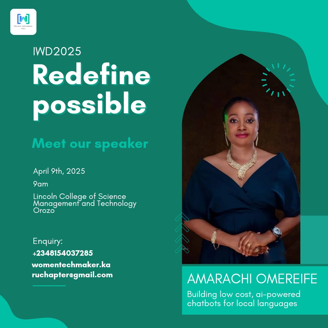 marameref's tweet photo. Join me tomorrow (Wednesday 09 April) as I take on a practical (hands on) workshop.

Title: Building low cost artificial intelligence powered chatbot
@lincoln college of Science and technology Orozo (Abuja)
Time: 11am - 12:30pm

#WTMIWD #wtm  #AI #ChatBot #python #sca_abuja https://t.co/Fa3lJuNWwB
