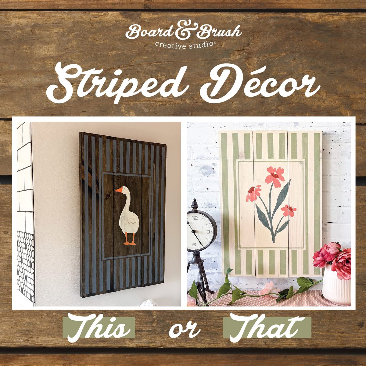 boardandbrushcs's tweet image. Which striped project style suits your space? 
Are you team &apos;This&apos; 🪿 with a charming goose OR team &apos;That&apos; 🌸 with fresh florals?

Make your favorite in an upcoming DIY workshop ⬇
boardandbrush.com/studio-locatio…