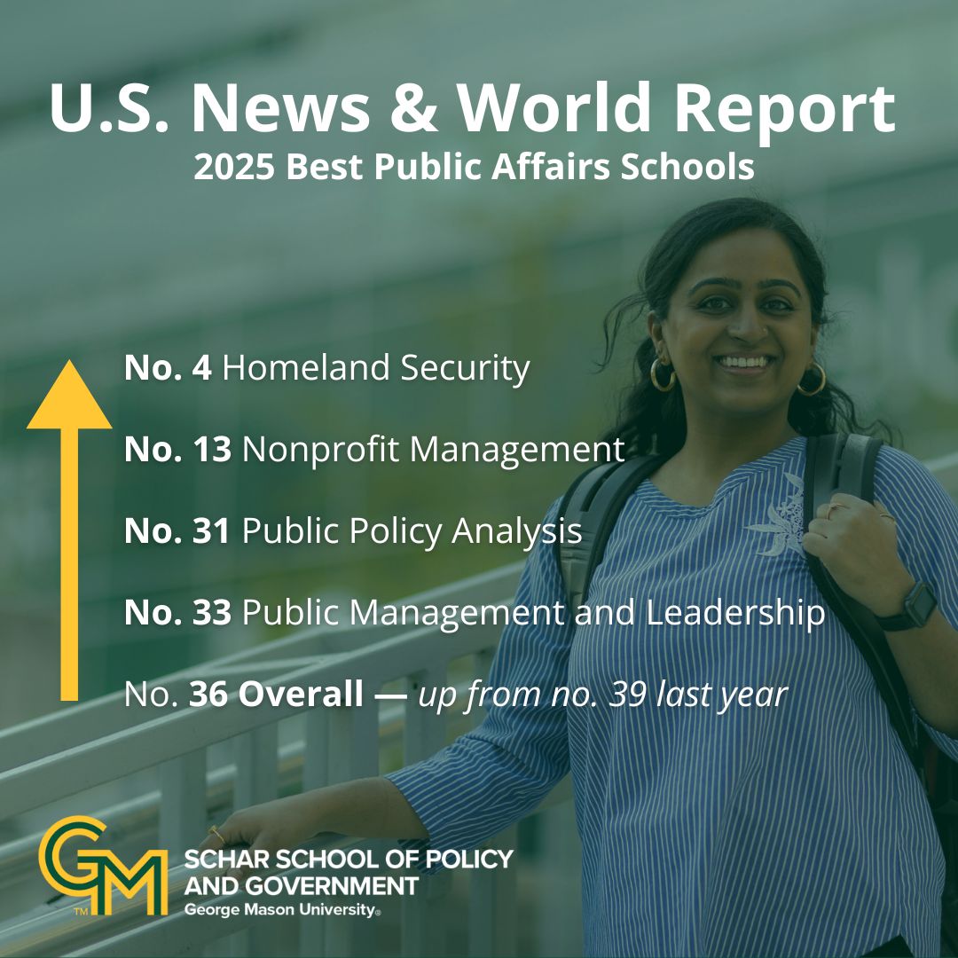 ScharSchool's tweet photo. The Schar School of Policy and Government at @georgemasonu continues to rise among the nation’s most respected public affairs institutions, according to the latest U.S. News &amp; World Report rankings released today. 

Read more below!
https://t.co/zCKEGzbJBu https://t.co/h4gozaE7oQ