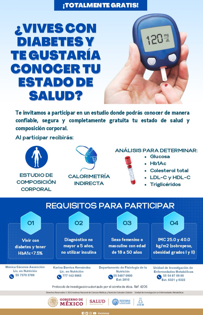 incmnszmx's tweet photo. Te invitamos a participar en un estudio donde podrás conocer de manera confiable, segura y gratuita tu estado de salud y composición corporal.
Protocolo y cartel aprobado por el Comité de Ética y de Investigación. https://t.co/7AHja0lrOi