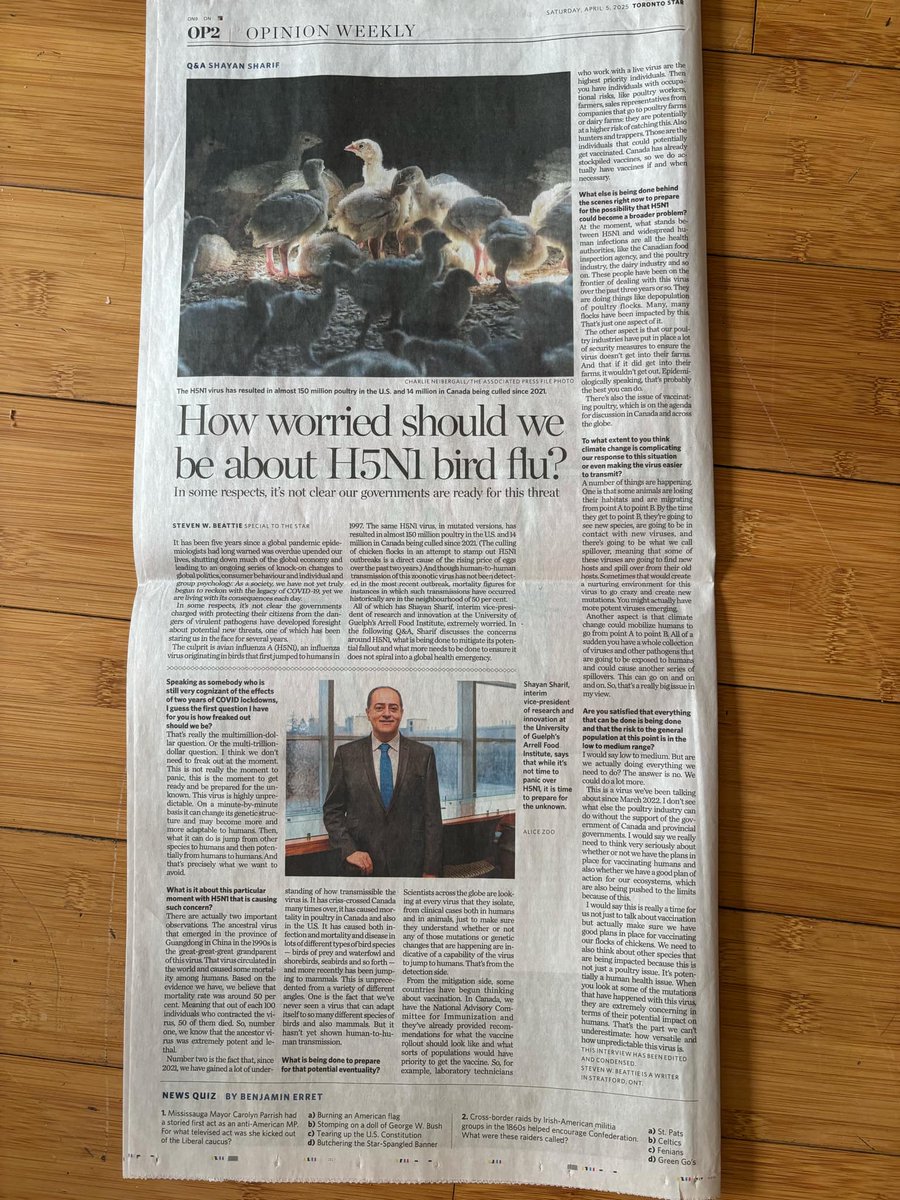 📰Professor Shayan Sharif <a href="/uofg/">University of Guelph</a> unpacks the risks of avian influenza and how Canadian researchers, industry, and producers are working together to stay prepared. He also outlines the next steps to strengthen our response plans. A must-read 👇
pressreader.com/canada/toronto…