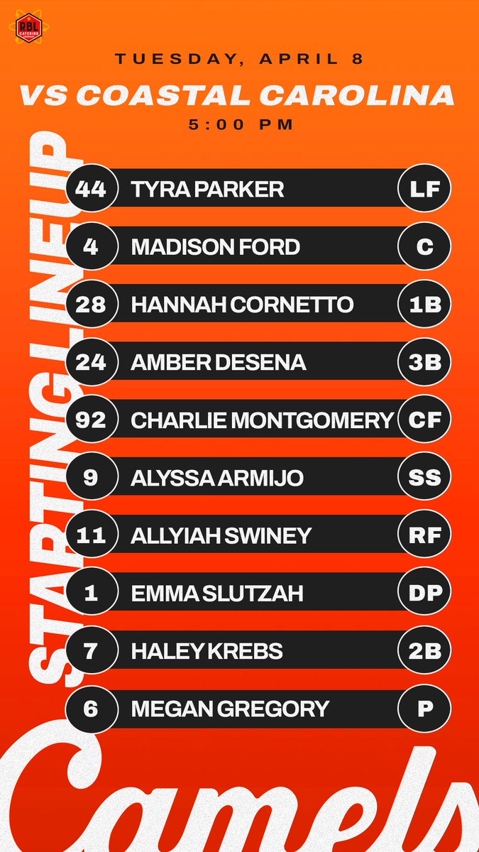 30 minutes until game time ⏰ Make sure to get here and get your rally towel! First 150 fans only!!! Starting lineups are brought to you by RBL Catering Company. 

#RollHumps🐪🥎