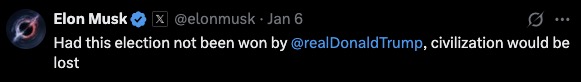FredLambert's tweet photo. When Elon inevitably turns on Trump, you can't forget that he claimed, just weeks and months ago, he was "the only way" to save democracy.

He said, "Unless Trump is elected, America will fall to tyranny."

He claimed that "civilization would be lost" if Trump is not elected.

And of course, the classic: "I love @realDonaldTrump as much as a straight man can love another man."