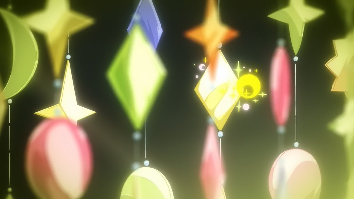 Yuyucow's tweet image. Very cute ending directed and storyboarded by Touko Yatabe. The mostly fixed camera jumping across minor variations &amp;amp; the cluttered interior make it feel nicely lived-in, and it&apos;s interesting to see it share motifs from the show itself like the spotlights