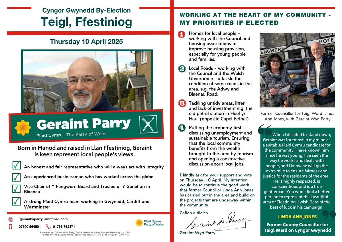 Plaid_Gwynedd's tweet photo. Remember to vote ❌ for the local man who wants to represent the voice of #Manod #Llan #Ffestiniog residents at Cyngor Gwynedd, Geraint Parry
10.4.25
@LSRPlaid @mabonapgwynfor @NiaJeffreys https://t.co/oOiUFNtY9v