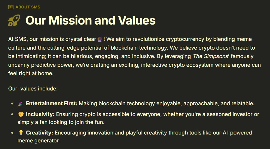 Simpson_SMS's tweet photo. 🎉Entertainment First: Making blockchain technology enjoyable, approachable, and relatable.

🤝Inclusivity: Ensuring crypto is accessible to everyone, whether you're a seasoned investor or simply a fan looking to join the fun.

💡Creativity: Encouraging innovation and playful creativity through tools like our AI-powered meme generator.

#BNB #BNBChain #SimpsonSMS