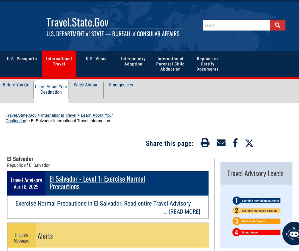 El Salvador just got the U.S. State Department’s travel gold star:

Level 1: safest it gets. 
🇺🇸🤝🏼🇸🇻