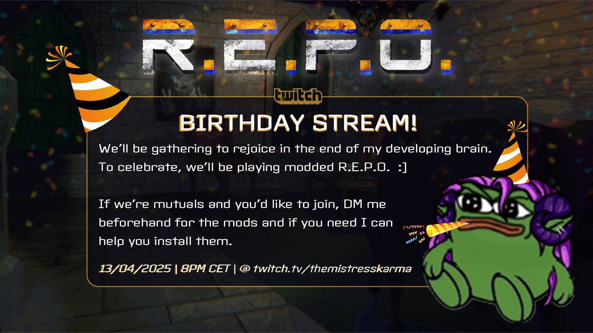 MistressKarma69's tweet photo. IT'S ALMOST MY BIRTHDAAAYYY 🎊  So it's of course time for a  🎊 BIRTHDAAY  STREAAAAAM  🎊

https://t.co/ea0euT0h2U https://t.co/EuyB9aSddl