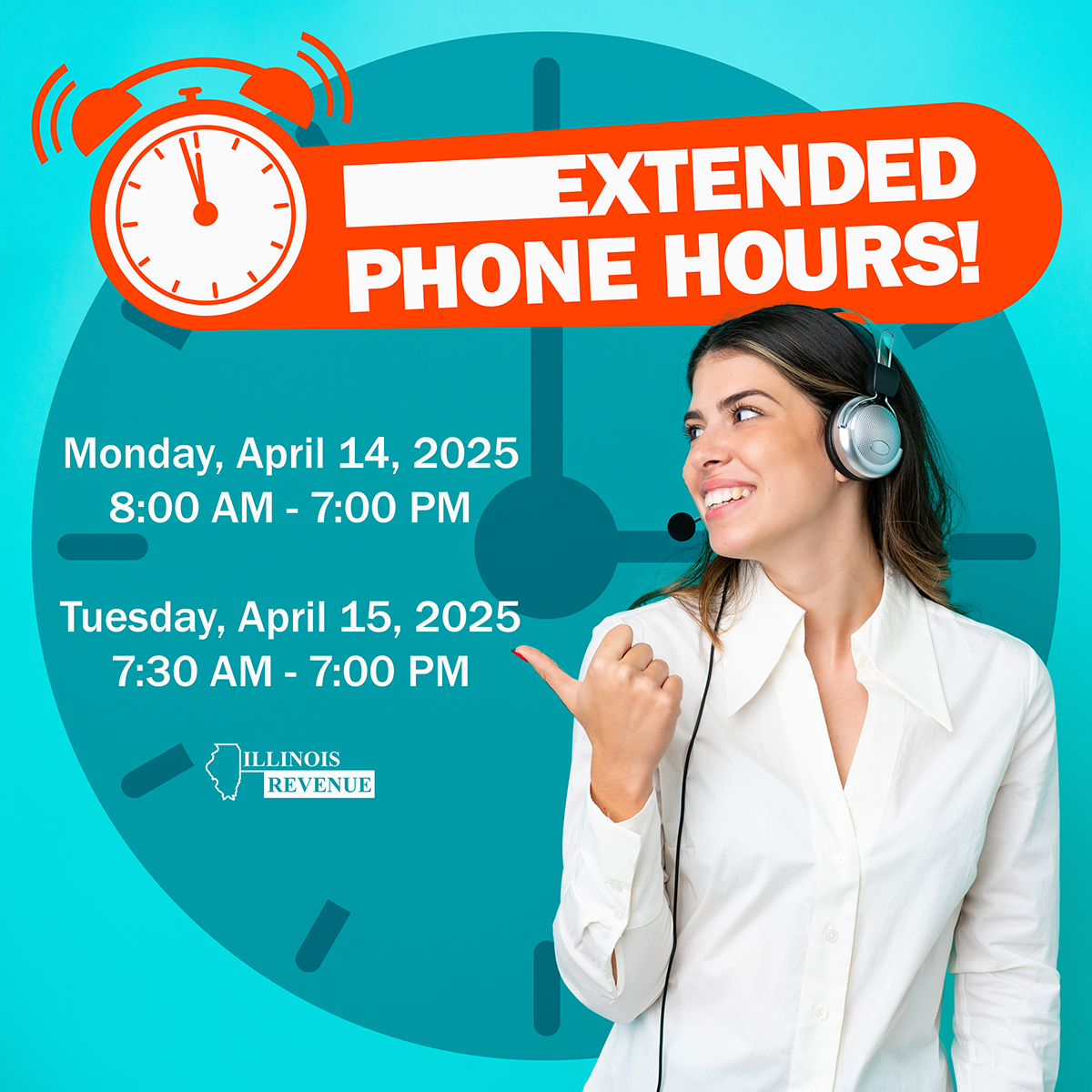 Tax Day is tomorrow! If you have any last-minute questions, we're here to help!
☎️ Call 1-800-732-8866 or 217-782-3336 to speak with our staff. Our TTY phone number is 1-800-544-5304.
Over-the-phone translation services are available.