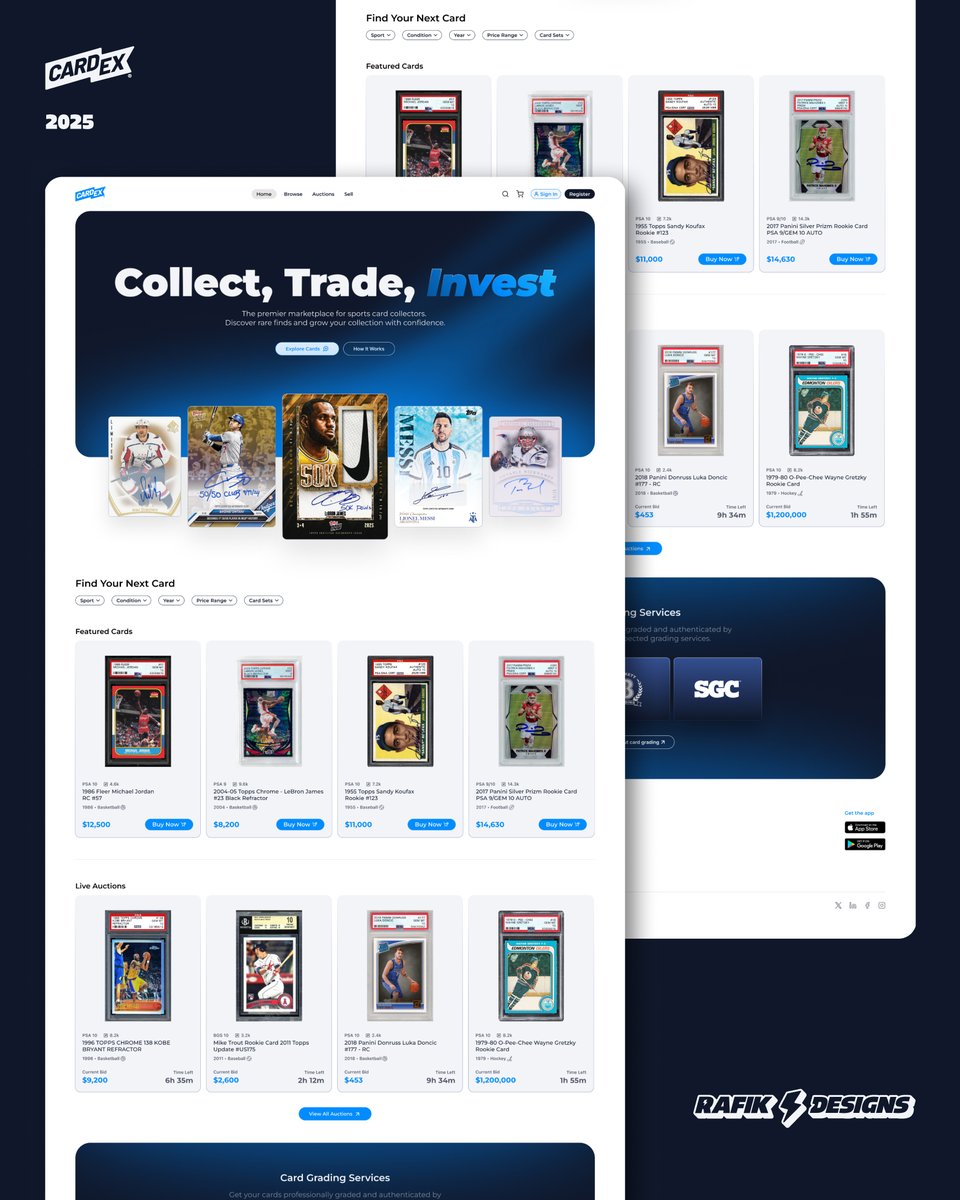 RafikDesigns's tweet photo. UI/UX Concept

CardEx: a sports card platform designed as a personal design exercise.

Goals:
Logo design
Auction/card marketplace UI/UX

All visuals by me, made in @Figma! https://t.co/DEOiIwqql7