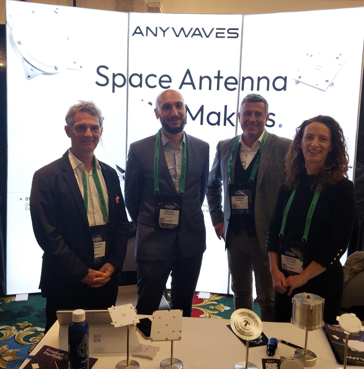 ANYWAVES_'s tweet photo. Day 1 of the #40thSpaceSymposium is off to a blast! 🚀Team’s at the Anywaves booth with our best-in-class space antennas front and center. Swing by and #MeetAnywaves — stay a while for a chat! #SpaceAntennaMakers #SpaceIndustry https://t.co/cYzLjVeLSZ