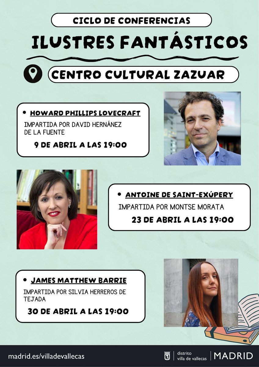 literocio's tweet photo. ¡Atención, lovecraftianos y lovecraftianas! 
⚡ Mañana arrancamos con el profesor David Hernández de la Fuente el ciclo 'Ilustres fantásticos' en el Centro Cultural Zazuar @JMDvivallecas.
1er Ilustre: ¡Lovecraft!
@literocio + @eventostritoma https://t.co/S8gEsTa5ys