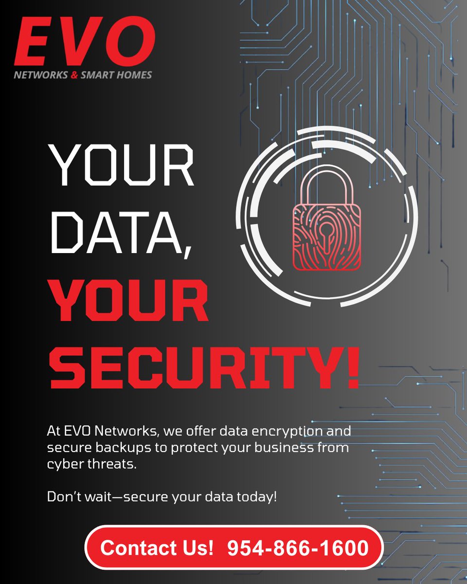 NetworksEvo's tweet photo. Your data deserves the best protection. 🔒 EVO Networks offers top-tier data encryption and secure backups to safeguard your business. Don’t wait—take action now to ensure your information stays safe!

👉 Call 954-866-1600 for a free consultation today. https://t.co/T6bntBOwY9