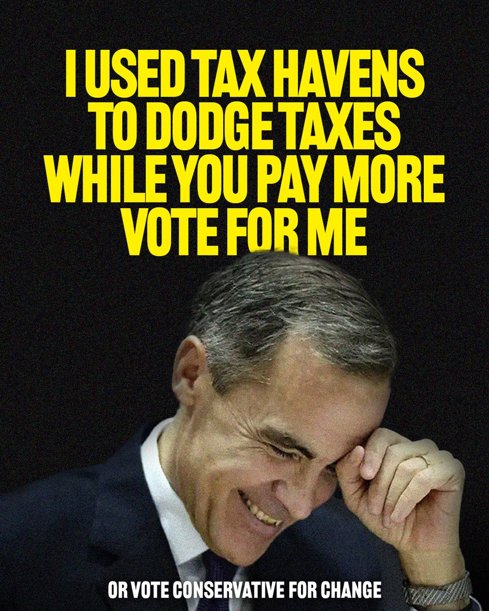 Carney stashed his company’s cash in Bermuda to dodge taxes while his Liberals hiked those taxes on you.

Canadians can't afford a 4th Liberal term. 

Vote for Change. Vote Conservative.
