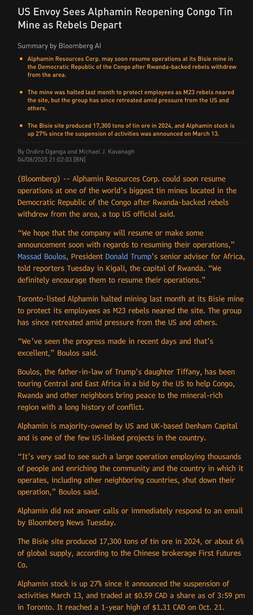 CapitalistWJR's tweet photo. Nonzero chance Trump name drops Alphamin 😂 $AFM.V #tin https://t.co/xUvouNZctl