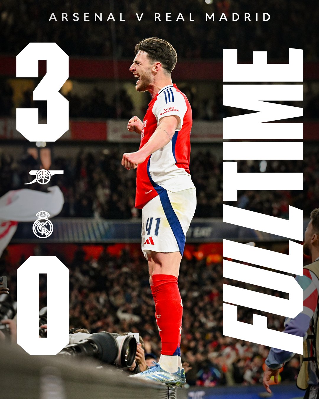 Full Time: Arsenal 3-0 Real Madrid.