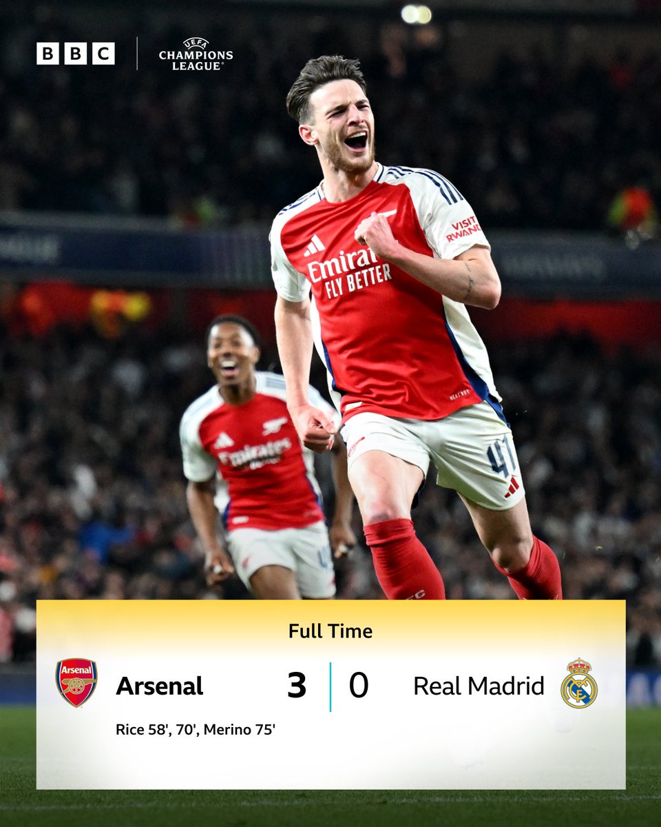 BBCSport's tweet photo. The #UCL holders have been stunned 🤯

What a performance from Arsenal 🔥 https://t.co/sjnx0We0FI