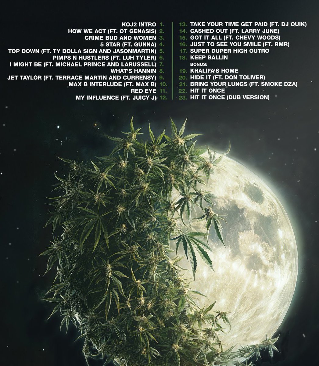 nfr_podcast's tweet photo. WIZ KHALIFA 
KUSH &amp; ORANGE JUICE 2 💿

OFFICIAL TRACKLIST

🚨APRIL 18TH🚨

▫️DON TOLIVER
▫️GUNNA
▫️LARRY JUNE
▫️TY DOLLA $IGN
▫️JUICY J
▫️CURREN$Y
▫️MAX B
➕MORE https://t.co/DQkEDfwkgp