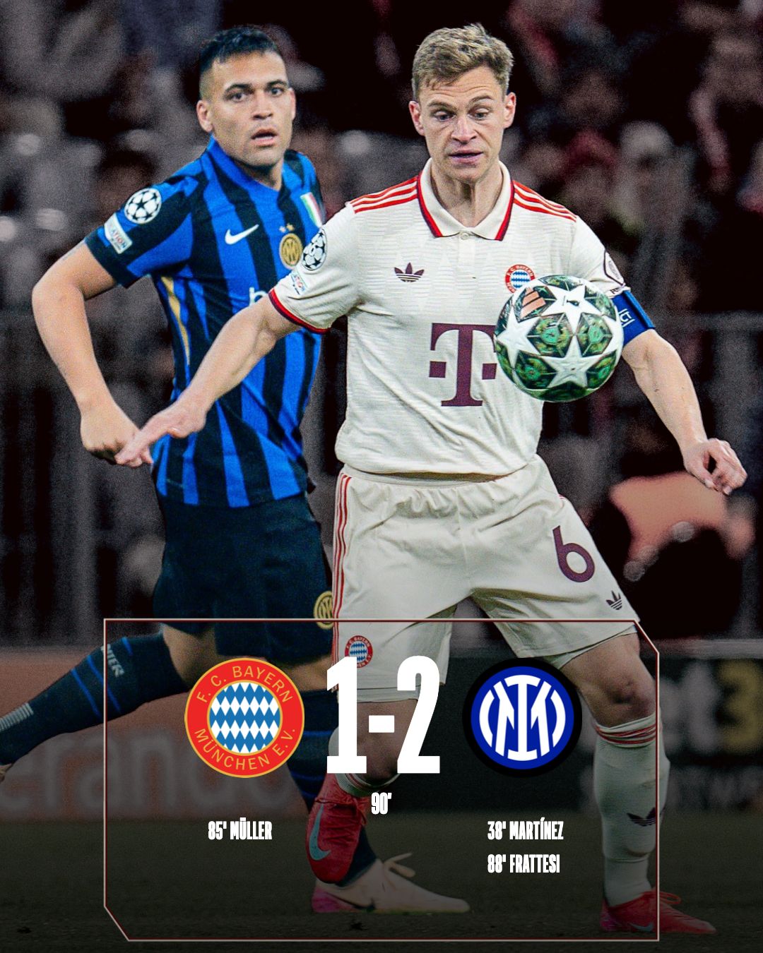 bayern kalah tipis 1-2 atas inter milan