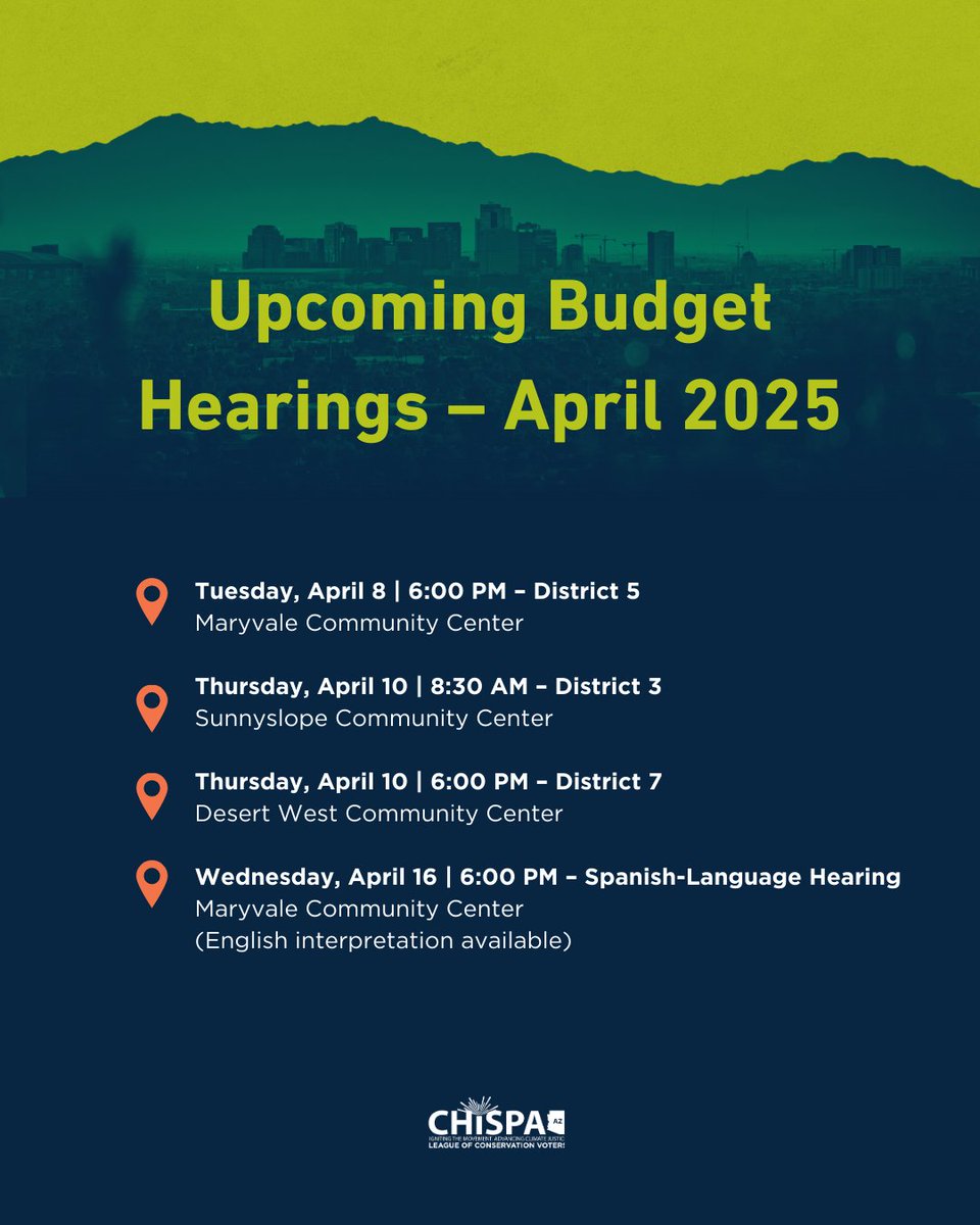 ChispaAZ's tweet photo. 📣 The #CityOfPhx is deciding how to spend public $$$—we need to make sure trees, cool corridors, water stations and the Active Transportation Plan are prioritized in underserved communities. Join us at budget hearings to speak up! Register @ https://t.co/RrhnAy4LfT https://t.co/N5hOFZt0rT