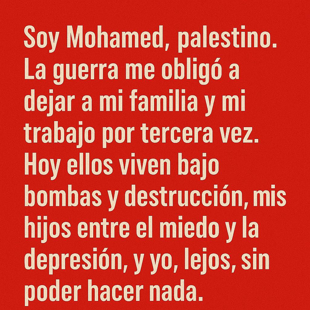 La historia de Mohamed es la de miles. Separado de su familia, viendo desde lejos cómo su tierra es destruida. No podemos quedarnos en silencio. Defiende Palestina. Alza la voz por quienes no pueden.✊🇵🇸