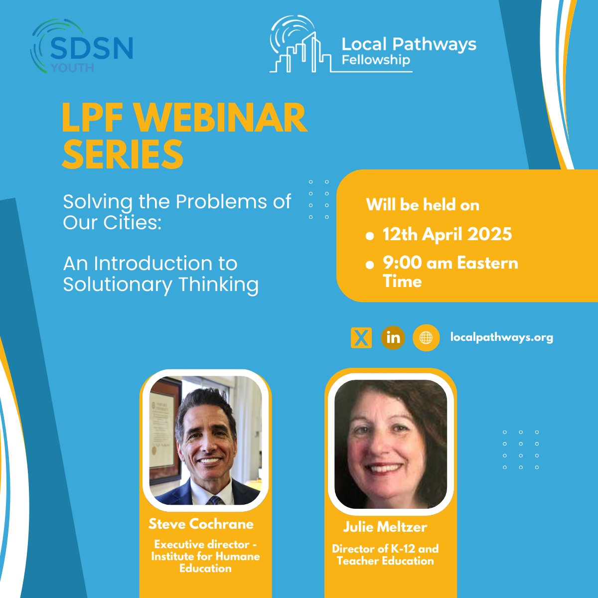 Local Pathways Fellowship (@localpathways) on Twitter photo Up next in our LPF Webinar Series:
π§  Solving the Problems of Our Cities: An Introduction to Solutionary Thinking
π
 Apr 12, 2025 | π 9:00 AM ET
ποΈ With Steve Cochrane & Julie Meltzer
Exploring ethical, systems-based approaches to urban change.
#LPFWebinar #SolutionaryThinking Up next in our LPF Webinar Series:
π§  Solving the Problems of Our Cities: An Introduction to Solutionary Thinking
π
 Apr 12, 2025 | π 9:00 AM ET
ποΈ With Steve Cochrane & Julie Meltzer
Exploring ethical, systems-based approaches to urban change.
#LPFWebinar #SolutionaryThinking