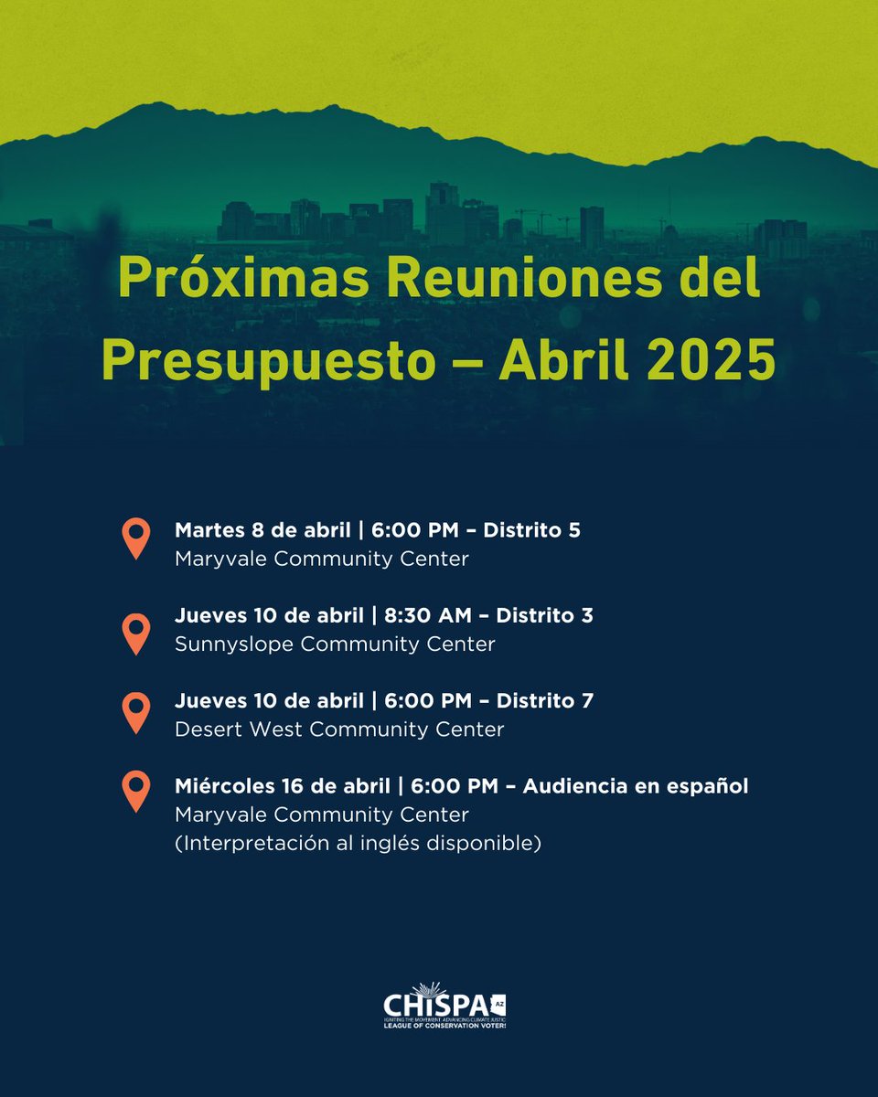ChispaAZ's tweet photo. 📣 Phoenix está decidiendo cómo invertir $$$ público. Hay que asegurar que se prioricen los árboles, corredores frescos, estaciones de agua y el Plan de Transporte Activo en comunidades que lo necesitan. Ven a las juntas del presupuesto para alzar la voz! https://t.co/RrhnAy4LfT https://t.co/D0fLmRM6on