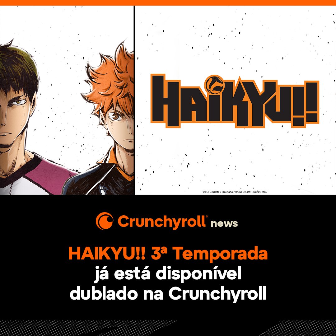 Crunchyroll_BR_'s tweet photo. Quem estava com saudades da emoção das quadras? 🏐✨ 

Haikyu!! 3ª Temporada está disponível agora em PORTUGUÊS na Crunchyroll! https://t.co/w4zIih5jP9