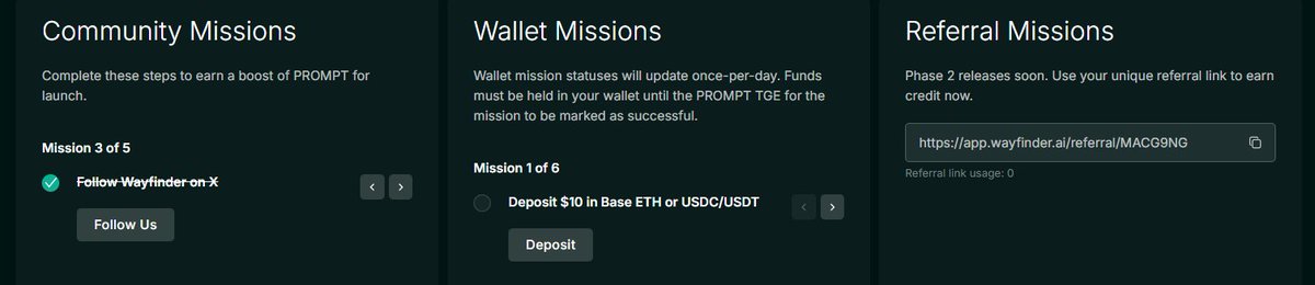 richinfti's tweet photo. Airdrop Details

🪂The $PROMPT airdrop distributes 41% of the supply.

Register with referral code: macg9ng
https://t.co/BTjbP54aVP

Complete the missions.

#wayfinder https://t.co/ij1DKUmLl2