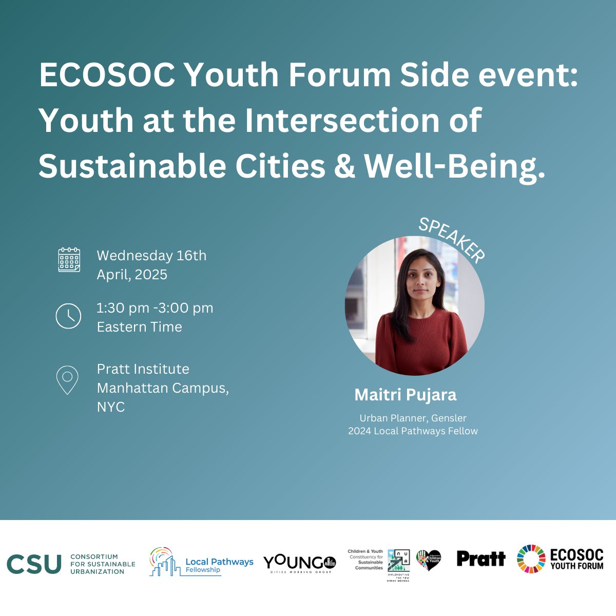 Local Pathways Fellowship (@localpathways) on Twitter photo π Speaker spotlight!
Excited to feature Maitri Pujara, 2024 #LocalPathways Fellow, at our ECOSOC Youth Forum side event on Healthy Cities πποΈ
Sheβs reimagining inclusive cities through data, design & justiceβfrom Toronto to NYC.
ποΈ Register: ticketstripe.com/events/2281106β¦β¦ π Speaker spotlight!
Excited to feature Maitri Pujara, 2024 #LocalPathways Fellow, at our ECOSOC Youth Forum side event on Healthy Cities πποΈ
Sheβs reimagining inclusive cities through data, design & justiceβfrom Toronto to NYC.
ποΈ Register: ticketstripe.com/events/2281106β¦β¦