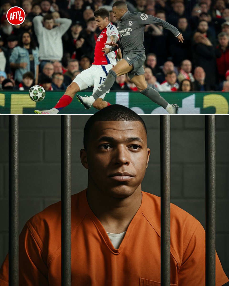 AFTVMedia's tweet photo. Kylian Mbappe, Welcome to the Jakub Kiwior penitentiary. 🔒 https://t.co/Q8watic1cs