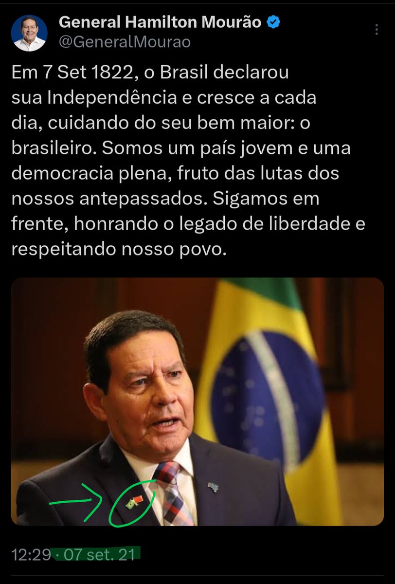 upshift_Fmd's tweet photo. @fabiowoficial @GeneralMourao Em pleno 7 de set o generale mostra a quem serve. https://t.co/hwh7RkNe92