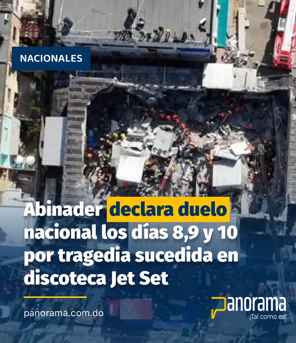 THEDARCHQ's tweet photo. Nos unimos al Luto Nacional y ofrecemos nuestras más profundas condolencias. Acompañamos en pena y dolor, a los familiares de Octavio Dotel y las de docenas de Dominicanos fallecidos en la tragedia del Jet Set. Oramos por la recuperación de ⁦@rubbyperez⁩ y los heridos.#🇩🇴💔 https://t.co/SE476E5L0V