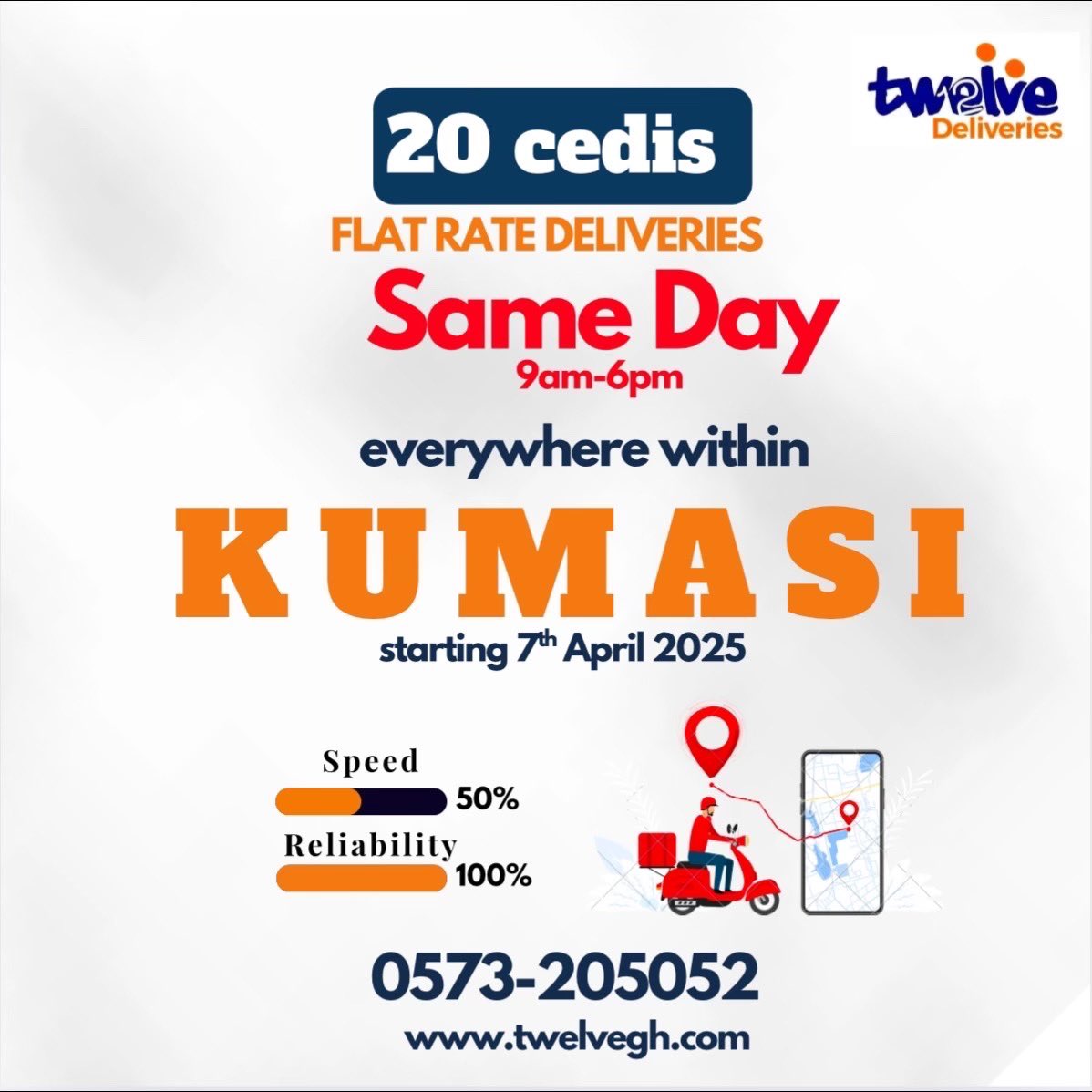 TwelveDelivery's tweet photo. Deliveries within Kumasi at a flat fee of 20cedis https://t.co/XM2RMYEkzb