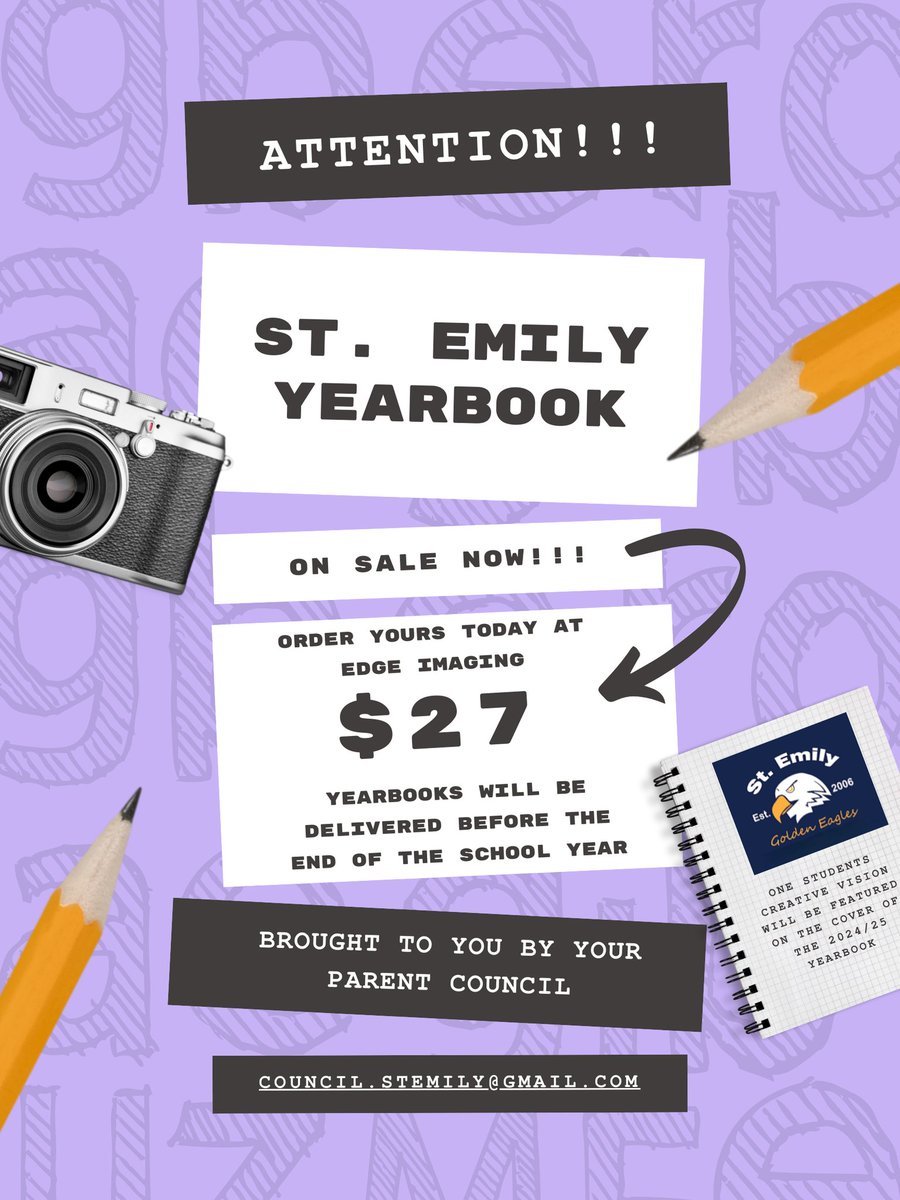 StEmilyCouncil's tweet photo. Order your 2024/2025 Yearbook now!🥳📘🦅

https://t.co/XN81gBsu15 https://t.co/ij8ycyu293