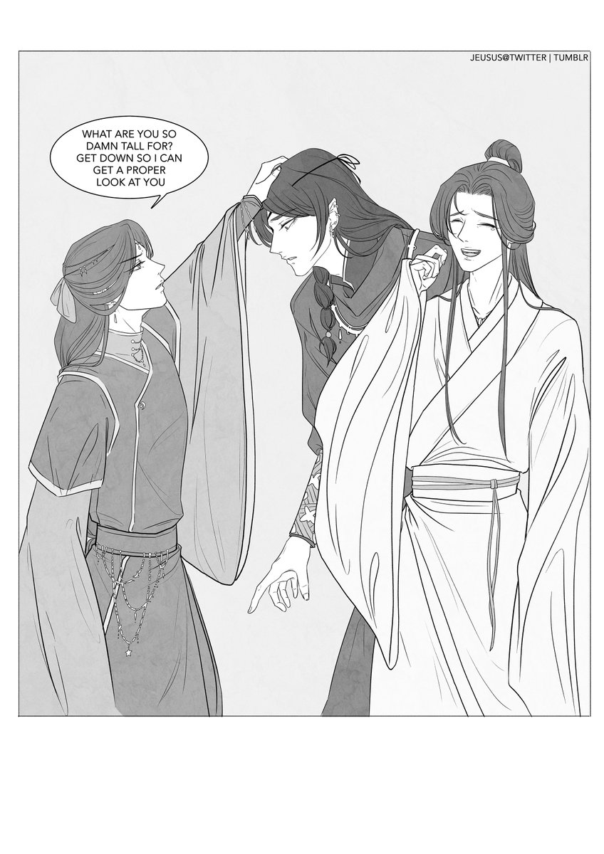 Formally meeting the in-laws, (part 1?)

---
#TGCF #HuaLian #JunMei (implied) #MeiNianqing (short king)#HuaCheng #XieLian