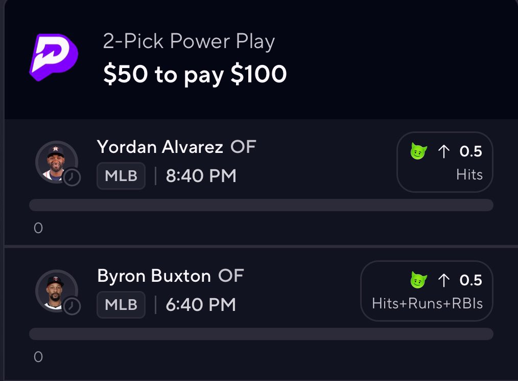 Drezyplayss's tweet image. Day 2 ladder challenge 🪜

Yordan + Buxton for the next step 🆙 

Day 1 $25 -&amp;gt; $50 ✅
Day 2 $50 -&amp;gt; $100 ❔

Good luck 🍀 

#PrizePicks #PapasPicks #PapaJawnz #GamblingX #MLB #MLBX #TheClimb