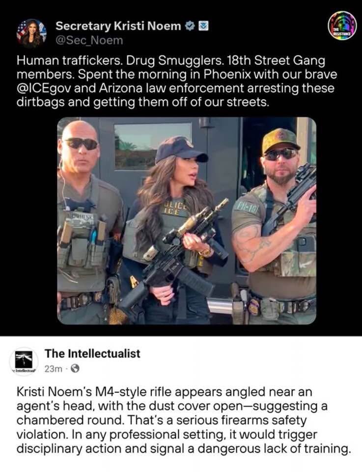 maibulsak's tweet photo. @Sec_Noem safe from people who flag others with a loaded firearm… right? https://t.co/w3HlRk7Z5E