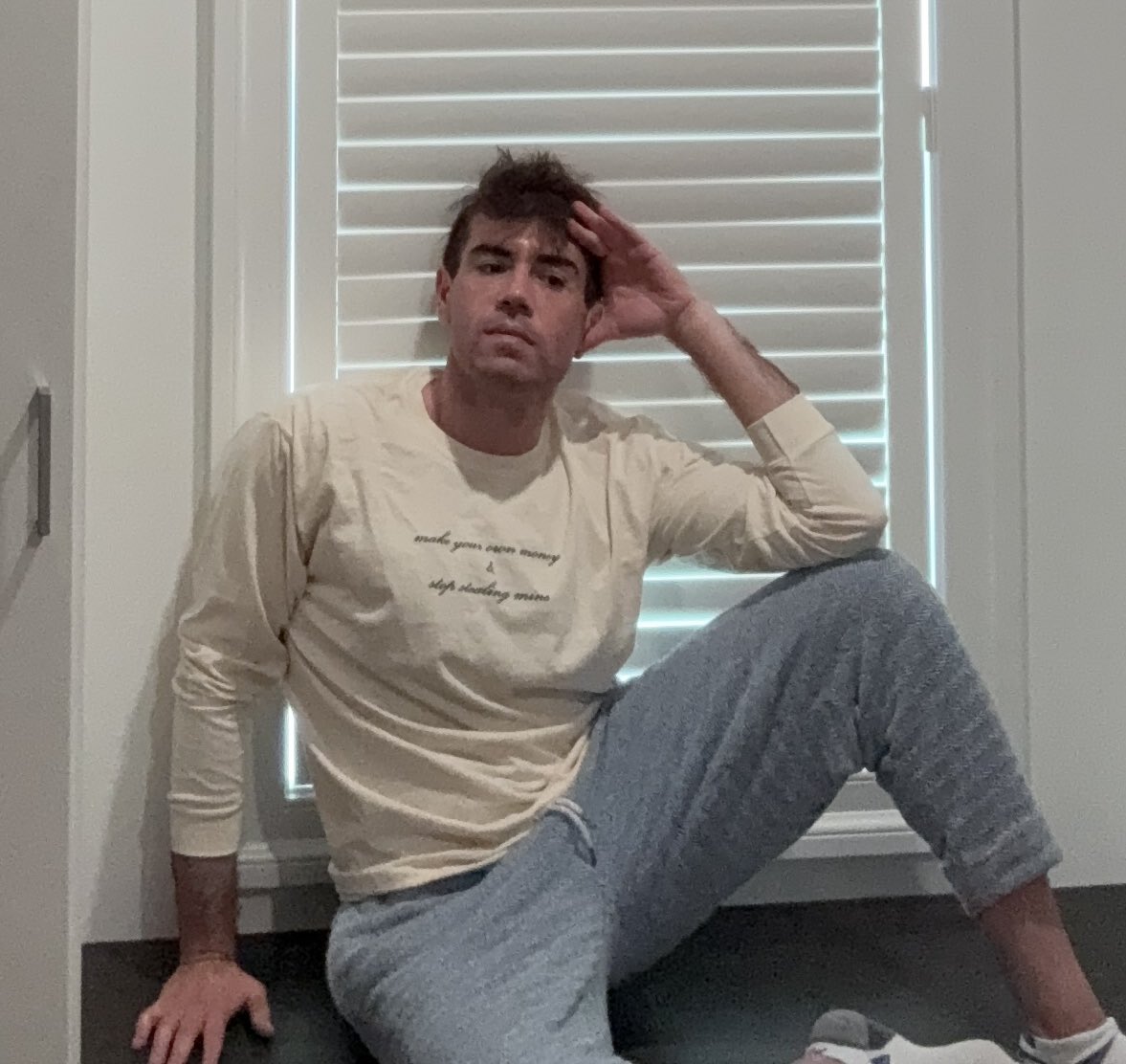 JohnnyOfSparta's tweet photo. I wish I could send this bitch face side-eye photo in to the IRS with a check for $0.01 in this dope shirt. “Make your own money &amp; stop stealing mine” https://t.co/Webiue7417