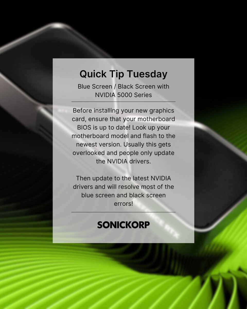 SonicKorp's tweet photo. Experiencing display issues after installing your new GPU? This quick tip can help you get back on track smoothly. https://t.co/Crtk3XZiRf